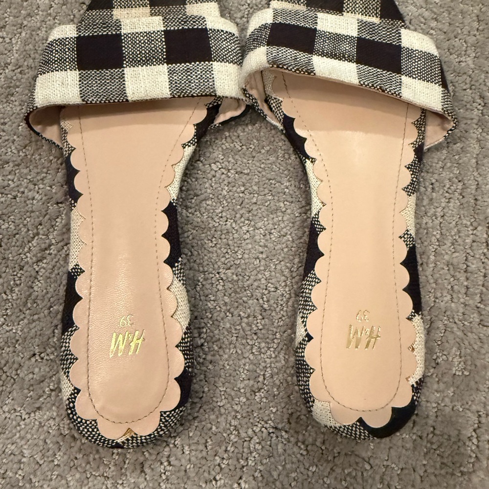 H&M Black and White Sandals with Gingham Pattern